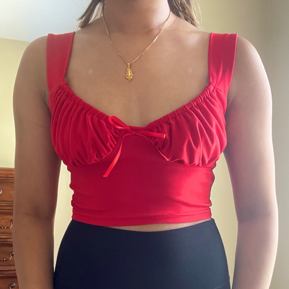 red milkmaid bustier corset crop tank top